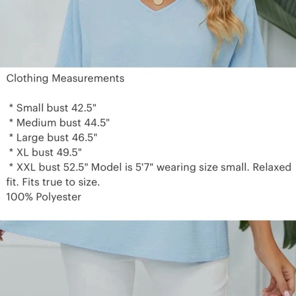 Textured Ruffle Gathered Boutique Top Short Sleeve V Neck Blouse in Coastal Blue - Picture 8 of 8